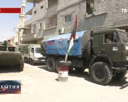 دخول قافلة مساعدات إنسانية عبر مخيم الوافدين بريف دمشق