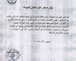 حالات اختناق نتيجة قصف قوات الأسد مشفى تلبيسة بغازات مثيرة للأعصاب