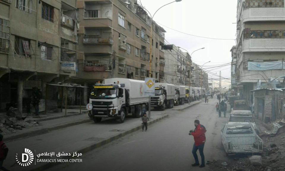 دخول قافلة مساعدات أممية إلى الغوطة الشرقية بريف دمشق