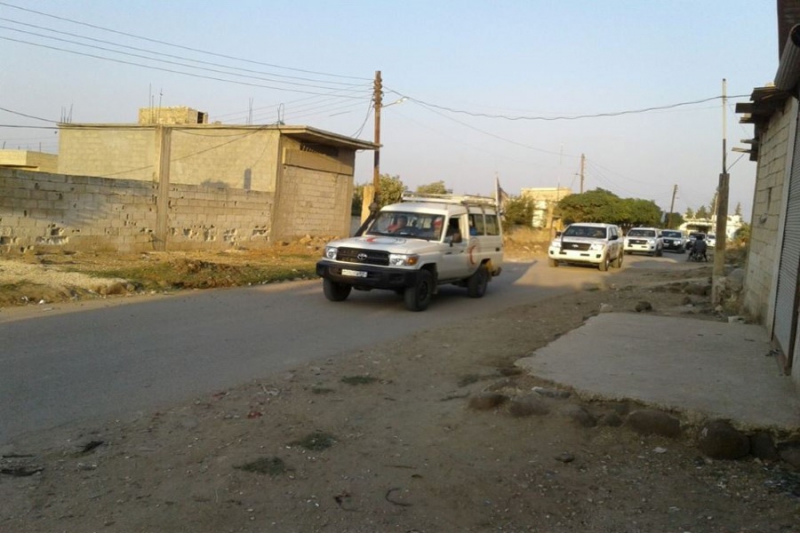 38 شاحنة مساعدات تدخل مدينة الحولة بريف حمص الشمالي